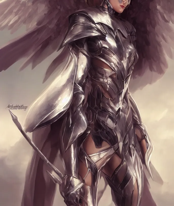 Image similar to Concept art, angel knight girl, artstation trending, artgerm highly detailded