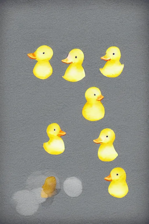 Image similar to minimalist watercolor art of cute rubber ducks on white background, illustration, vector art