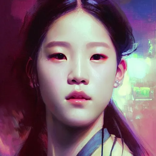 Image similar to jisoo of blackpink, hyperrealistic portrait, bladerunner street, art of elysium by jeremy mann and alphonse mucha, fantasy art, photo realistic, dynamic lighting, artstation, poster, volumetric lighting, very detailed face, 8 k, award winning