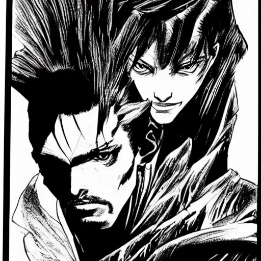 Prompt: pen and ink!!!! attractive 22 year old Dr. Strange Gantz monochrome!!!! Frank Zappa highly detailed manga Vagabond!!!! telepathic floating magic swordsman!!!! glides through a beautiful!!!!!!! battlefield magic the gathering dramatic esoteric!!!!!! pen and ink!!!!! illustrated in high detail!!!!!!!! graphic novel!!!!!!!!! by Hiroya Oku!!!!!!!!! and Frank Miller!!!!!!!!! MTG!!! award winning!!!! full closeup portrait!!!!! action manga panel