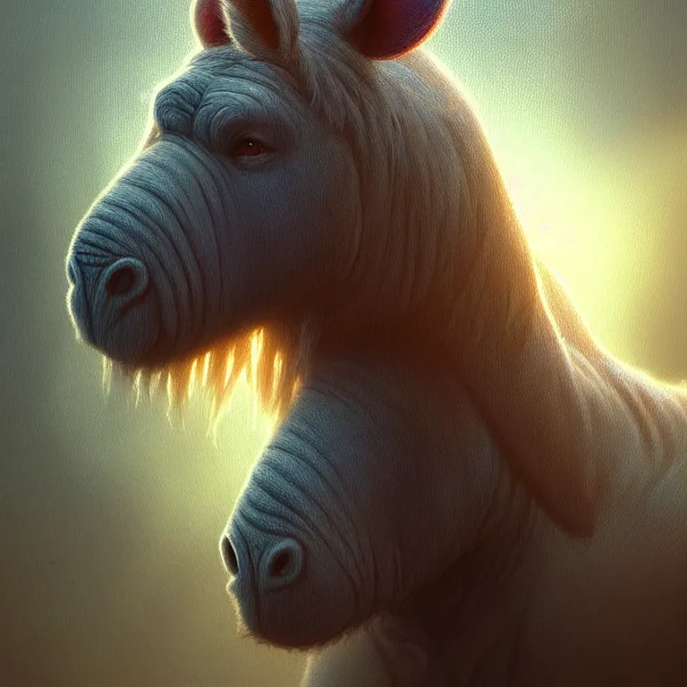 Image similar to epic professional digital art of simple eeyore, atmospheric lighting, painted, intricate, detailed, by leesha hannigan, thierry doizon, ignacio fernandez rios, best on artstation, cgsociety, epic, stunning, gorgeous, much detail, much wow, masterpiece