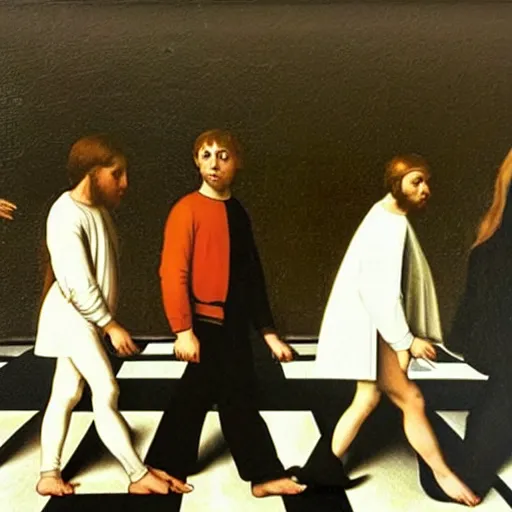 Image similar to abbey road by caravaggio,