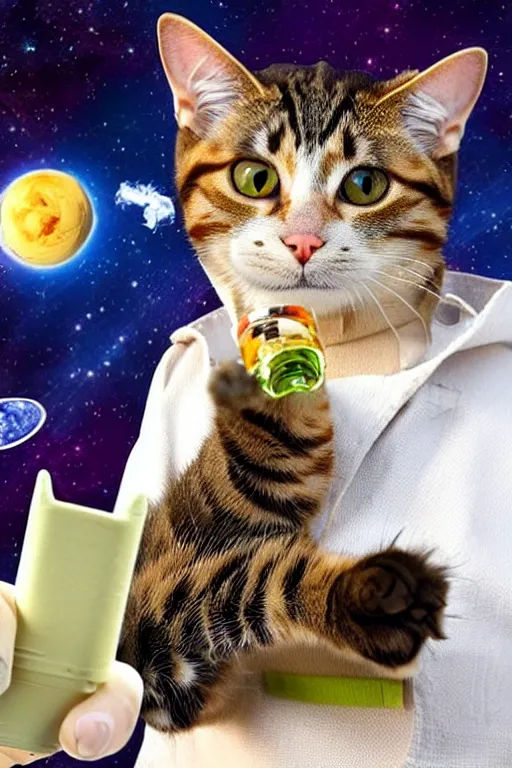 Image similar to A cat in space smoking a maragrita shaped joint