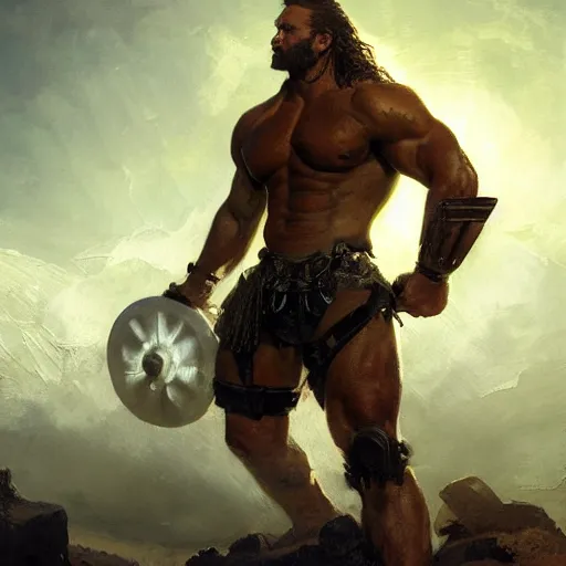 Image similar to handsome portrait of a spartan guy bodybuilder posing, radiant light, caustics, war hero, metal gear, steel bull run, by gaston bussiere, bayard wu, greg rutkowski, giger, maxim verehin