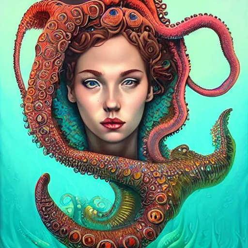 Image similar to underwater lofi scorn lovecraftian lovecraft mermaid portrait, octopus, Pixar style, by Tristan Eaton Stanley Artgerm and Tom Bagshaw.