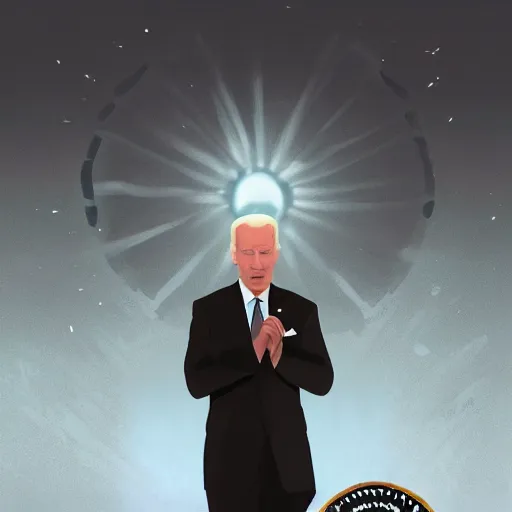 Prompt: President Joe Biden. Glowing eyes. Fantasy concept art.