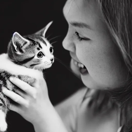 Image similar to smitten by a kitten, ultra realistic, 5 0 mm shot