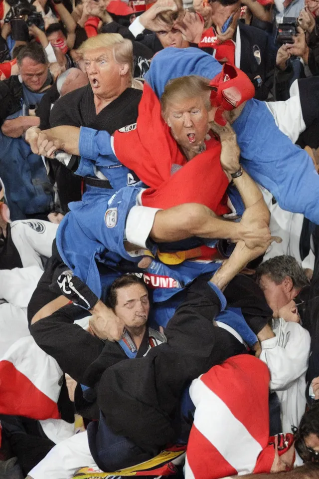 Image similar to donald trump as a jiujitsu fighter wearing a gi