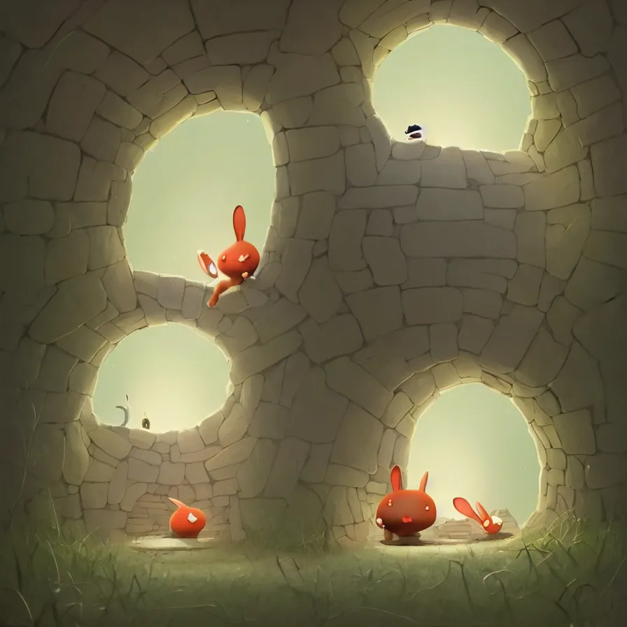 Prompt: Goro Fujita illustrating a beautiful bunny entering its burrow, in the image I know all the passageways and labyrinths of the underground rabbit house, art by Goro Fujita, sharp focus, highly detailed, ArtStation