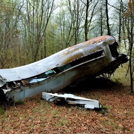 Image similar to ancient airplane fuselage crash in the woods