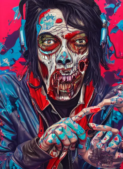 Image similar to zombie leather jacket full body hiphop streetwear drip, tristan eaton, victo ngai, artgerm, rhads, ross draws