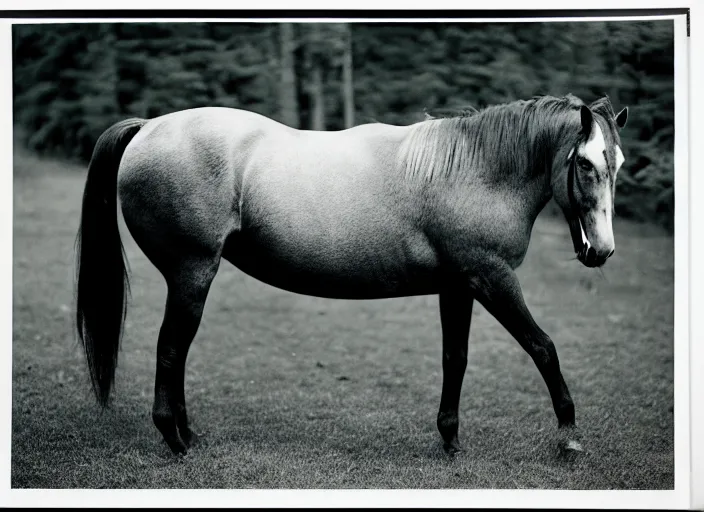 Prompt: an underexposed kodak 500 photograph of morphed north horse, muted color