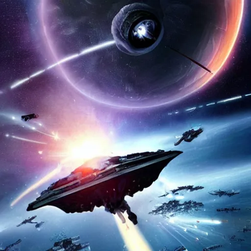 Image similar to an alien war fleet approaching earth at a sublight speed, science, epic, cinematic, futuristic