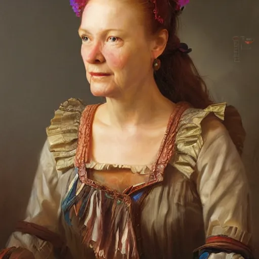 Image similar to portrait of a dutch woman from the netherlands, an oil painting by ross tran and thomas kincade