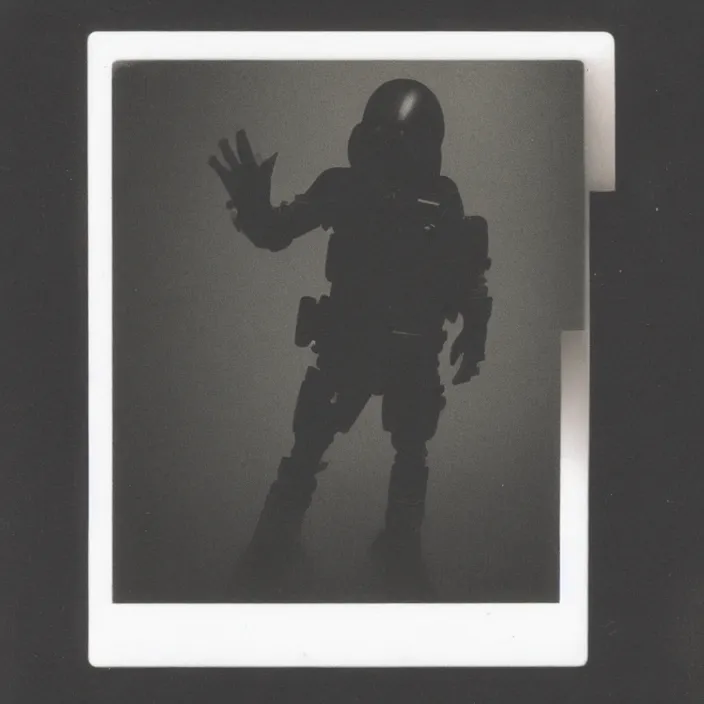 Prompt: Polaroid of a alien to encounter with the lost ones if they were in a dark zone hands up