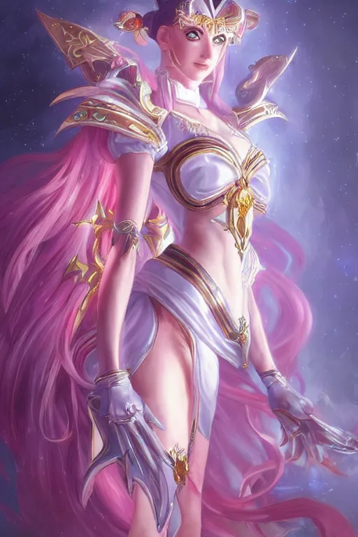 Image similar to Sailor Moon as a blood elf, world of warcraft, wow , intricate, elegant, highly detailed, digital painting, artstation, concept art, smooth, sharp focus, illustration, art by artgerm and greg rutkowski and alphonse mucha