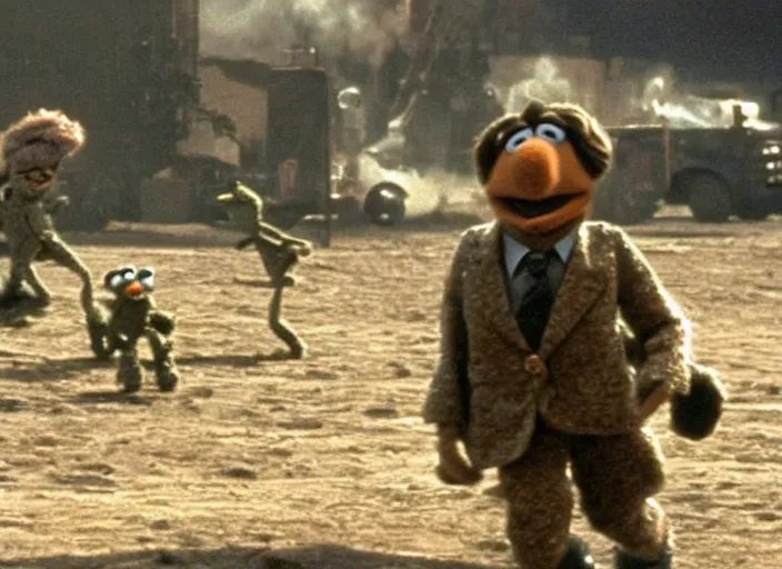 Image similar to dramatic! landing scene from muppet! save private ryan