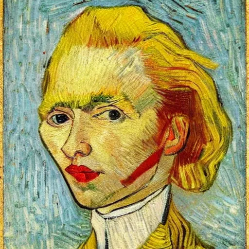 Prompt: portrait of blonde katerina udut, with small mole near lips on the left side of the face, in style of van gogh