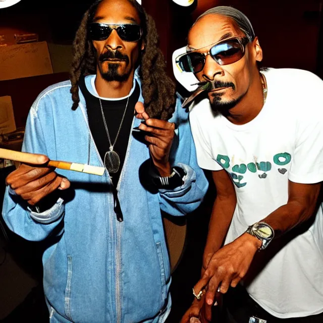 Prompt: snoop dogg smoking a joint with walter white in the studio