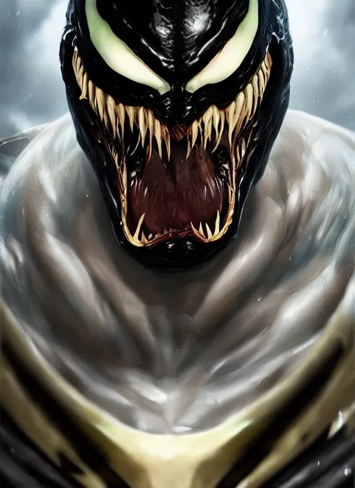 Image similar to An epic fantasy comic book style portrait painting of Venom, unreal 5, DAZ, hyperrealistic, octane render, cosplay, RPG portrait, dynamic lighting