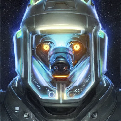 Prompt: tesla power armor realistic cyborg anthropomorphic husky electric field glowing, cyberpunk, portrait art by donato giancola and greg rutkowski, realistic face, glowing in tesla electricity visible magnetic field, digital art, trending on artstation, symmetry