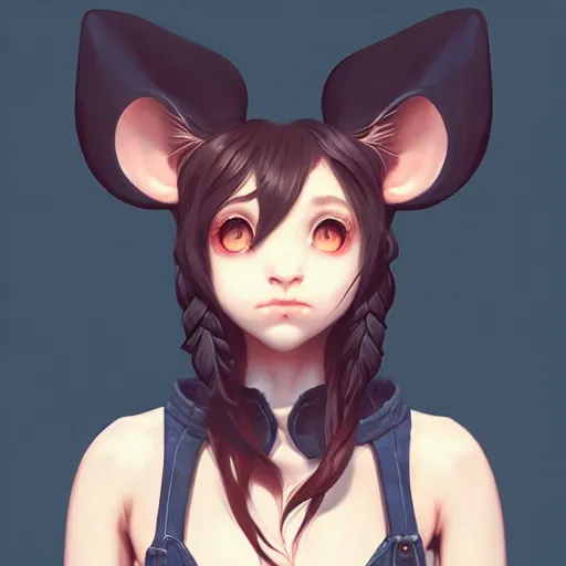 Image similar to character design portrait of an anthropomorphic furry rat girl with rat ears and a tail, 4 k, concept art, by wlop, ilya kuvshinov, artgerm, krenz cushart, pixiv.