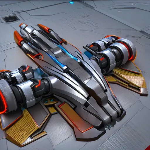 Image similar to hard surface, robotic platform, based on realistic spaceship, 6 claws, symmetric, unreal engine