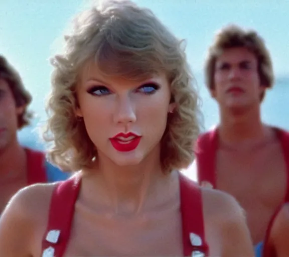 Image similar to color still shot of taylor swift on baywatch 1 9 8 9 tv show, face closeup,