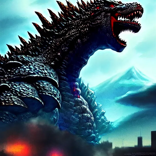 Image similar to epic professional digital art of Godzilla, best on artstation, cgsociety, wlop, Behance, pixiv, astonishing, impressive, outstanding, epic, cinematic, stunning, gorgeous, much detail, much wow, masterpiece.