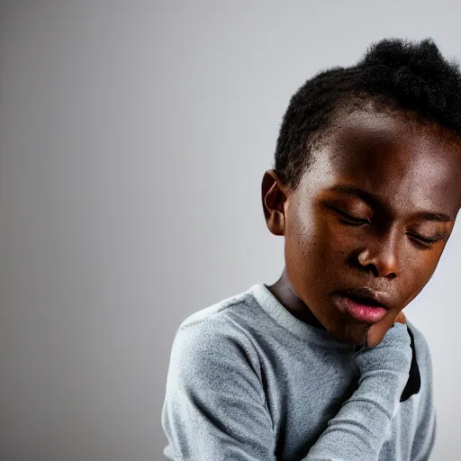 Image similar to photo of a black boy crying, studio portrait