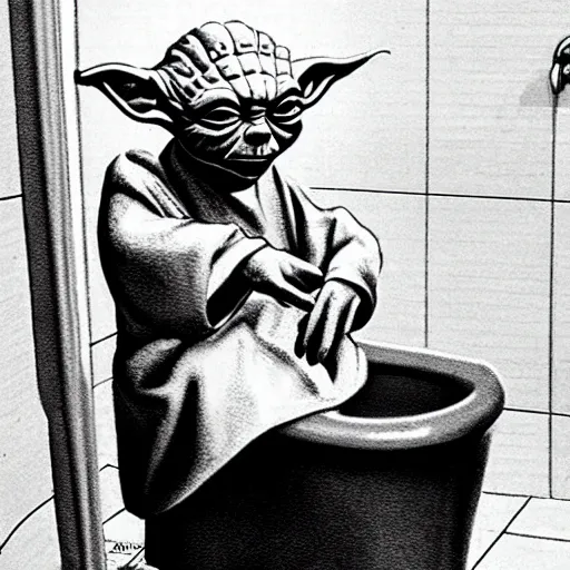 Image similar to photo of yoda sitting on the toilet