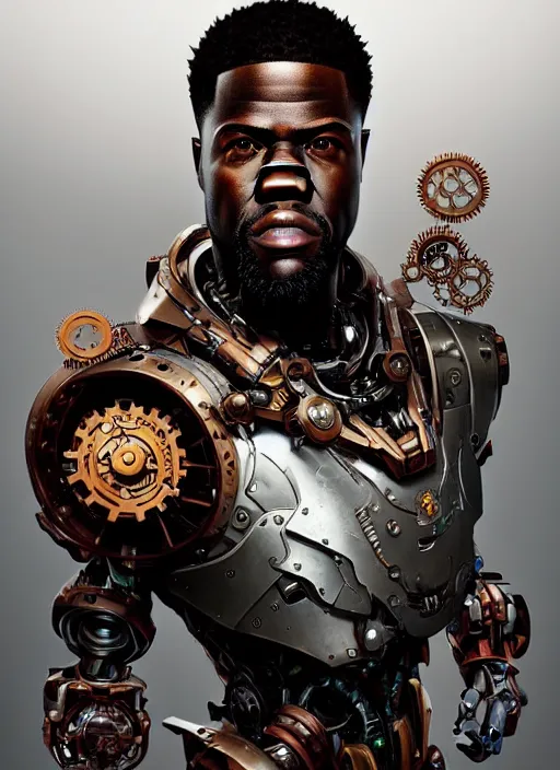 Prompt: portrait of kevin hart, robot steampunk, floral! horizon zero dawn machine, intricate, elegant, highly detailed, ray tracing, digital painting, artstation, concept art, smooth, sharp focus, illustration, art by artgerm and greg rutkowski and alphonse mucha, 8 k