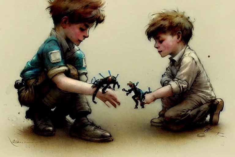 Prompt: (((((1950s boy and his small pet robot . muted colors.))))) by Jean-Baptiste Monge !!!!!!!!!!!!!!!!!!!!!!!!!!!