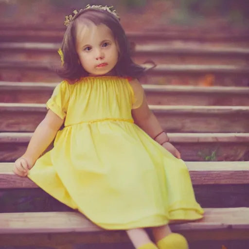 Prompt: A color analog 35mm film portrait photography of a girl in a yellow sundress. detailed. hq. realistic.