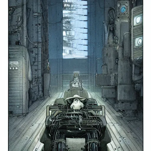 Image similar to Digital portrait of a Ghost in the machine by Enki bilal and Moebius and francois Schuiten, cyberpunk, impressive perspective, masterpiece