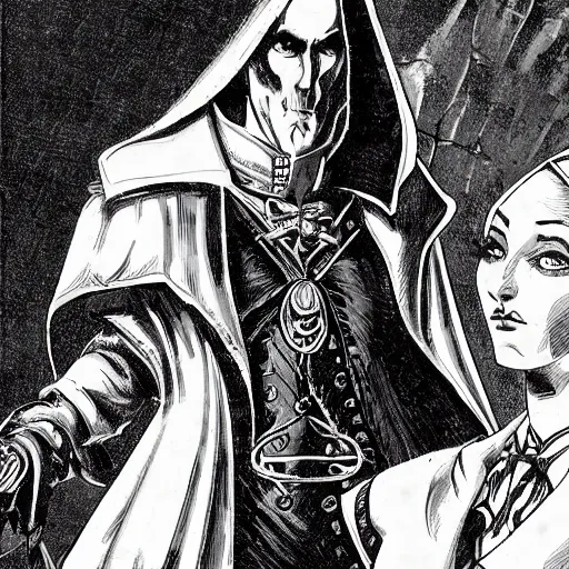 Image similar to Strahd von Zarovich taking Ireena, dramatic, realistic, detailed, wide shot