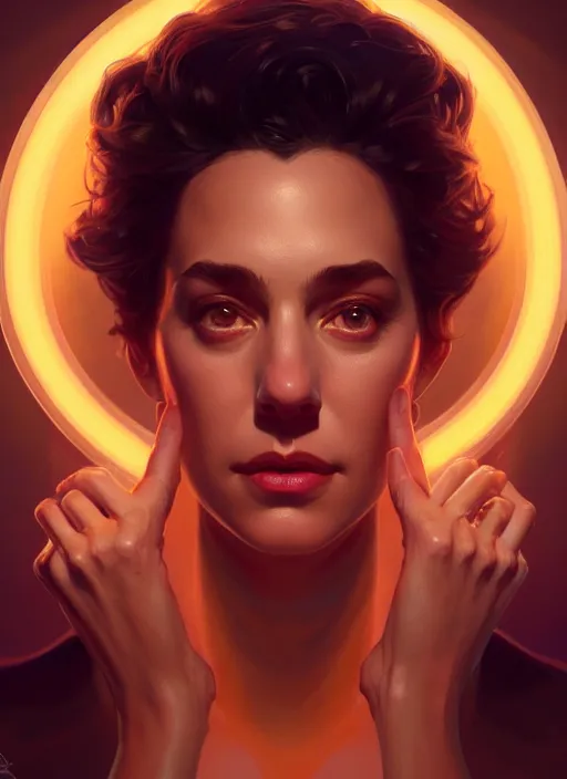 Image similar to symmetry!! portrait of seinfeld, glowing lights!! intricate, elegant, highly detailed, digital painting, artstation, concept art, smooth, sharp focus, illustration, art by artgerm and greg rutkowski and alphonse mucha