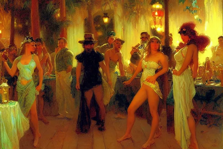 Prompt: 9 0's ibiza party, night, painting by gaston bussiere, craig mullins, j. c. leyendecker