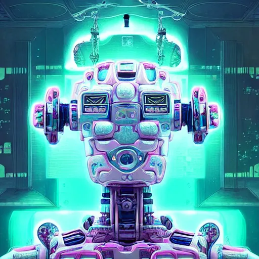 Image similar to a fluffy cyberpunk robot fractal, full shot:: by Martine Johanna and Simon Stålenhag and Chie Yoshii and Casey Weldon and Guillermo del toro :: ornate, dynamic, particulate, pastel colors, intricate, elegant, highly detailed, centered, artstation, smooth, sharp focus, octane render, 3d