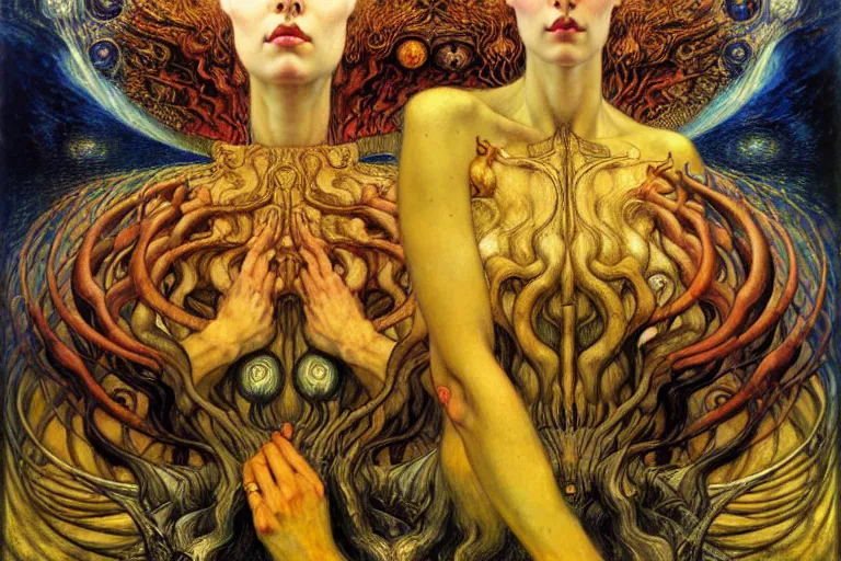 Image similar to Divine Chaos Engine by Karol Bak, Jean Delville, William Blake, Gustav Klimt, and Vincent Van Gogh, symbolist, visionary