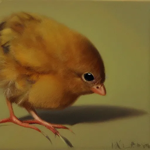 Prompt: a baby chick king, oil in canvas style