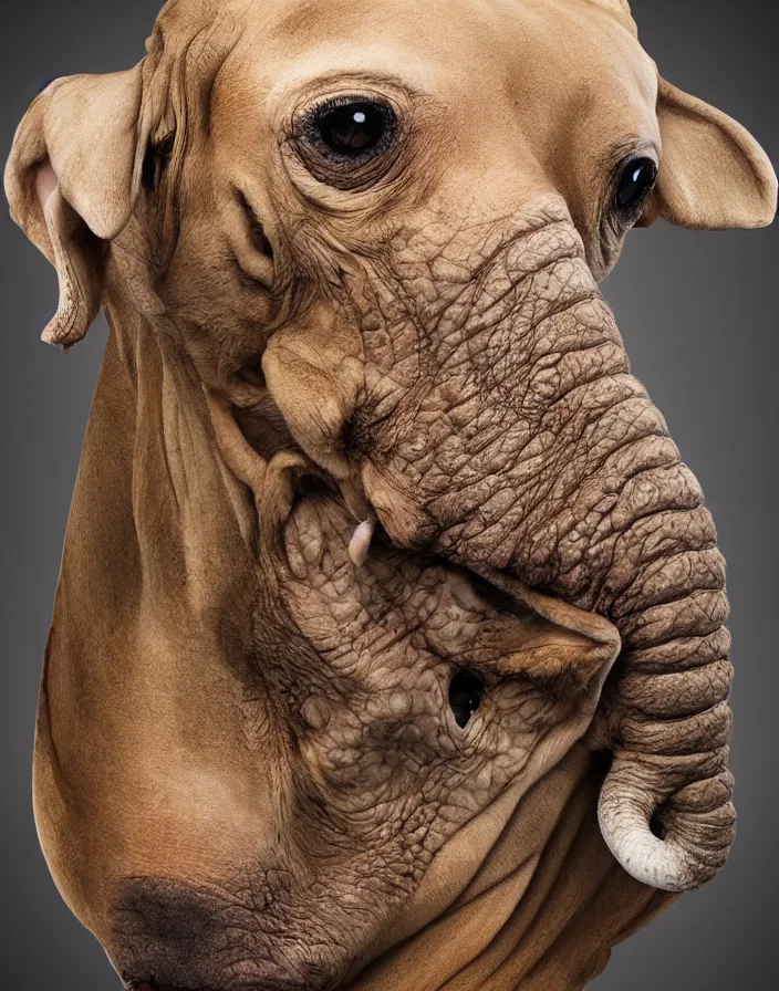 Image similar to portrait of muscular animal human merged head skin ears, without background, fit in frame, scales skin dog, cat merged elephant head cow, chicken face morphed fish head, gills, horse head animal merge, morphing dog head, animal eyes, merging crocodile head, anthropomorphic creature