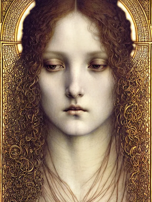 Image similar to detailed realistic beautiful young medieval queen face portrait by jean delville, gustave dore and marco mazzoni, art nouveau, symbolist, visionary, gothic, pre - raphaelite. horizontal symmetry