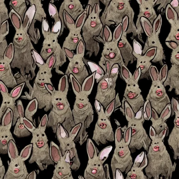 Image similar to an army of zombie rabbits