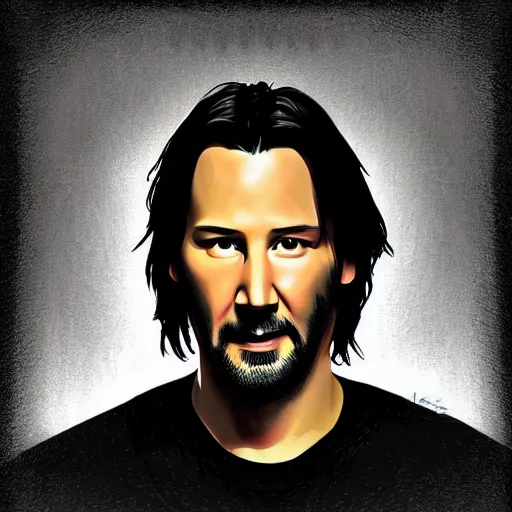 Prompt: portrait of keanu reeves, highly detailed, centered, solid color background, digital painting