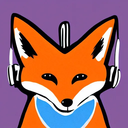 Image similar to fox in headphones, art, digital art, minimalism,