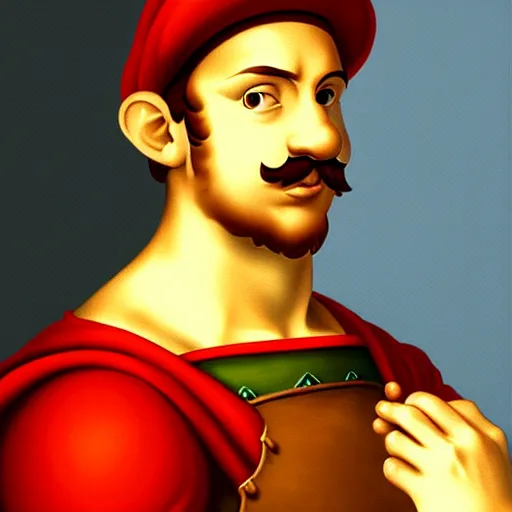 Image similar to a beautiful portrait of super - mario!!!!!! renaissance painting by da vinci featured on artstation