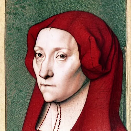 Prompt: red chalk skudy of a young woman. by hans holbein the younger.