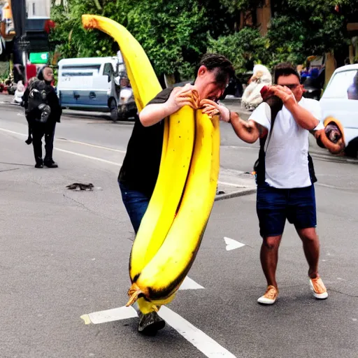 Image similar to someone attacking someone with a giant banana