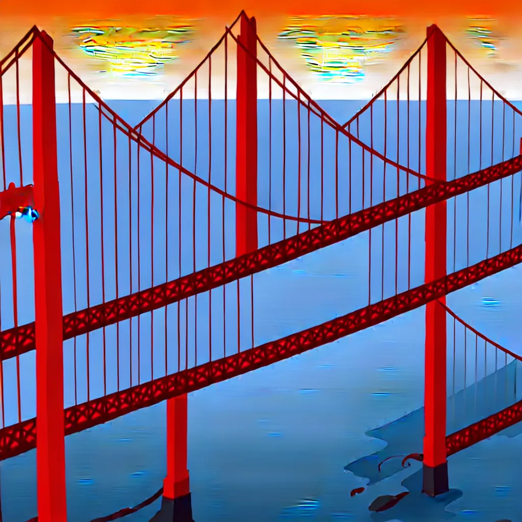Image similar to octopus attacking golden gate bridge, vector art, 8k, trending on artstation